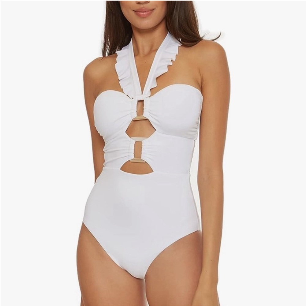 Soluna Ruffle Strappy One-Piece Swimsuit, large , white , $148